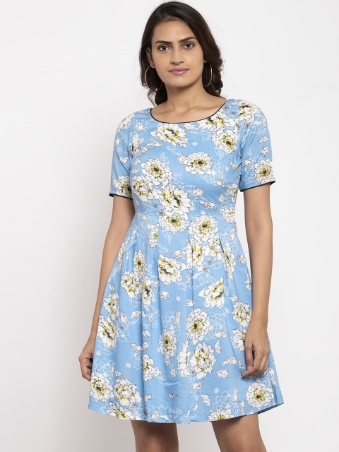 Magnetic Designs Women Blue Printed Fit and Flare Dress