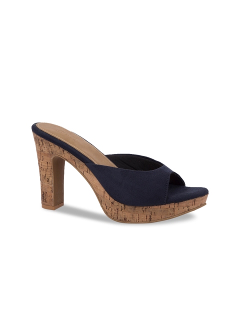 Inc 5 Women Navy Blue Solid Suede Peep Toes