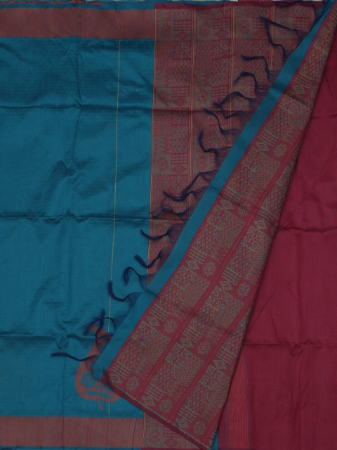 Pothys Teal Green & Maroon Jute Silk Woven Design Saree