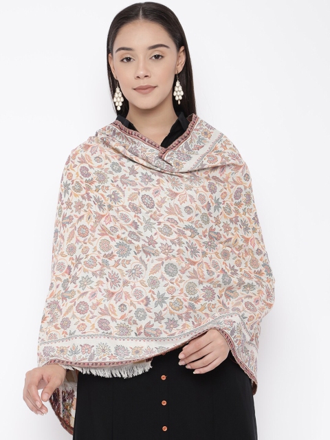 Pashmoda Women White Woven Design Stole