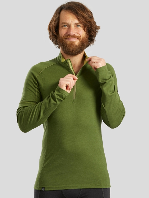 FORCLAZ By Decathlon Men Green Solid Full Sleeve Merino Wool Trekking T-Shirt