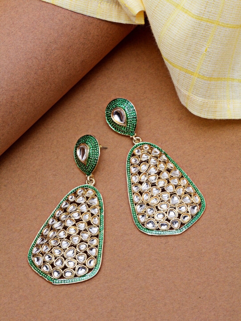 Melani Borsa Green & Gold-Toned Oval Drop Earrings