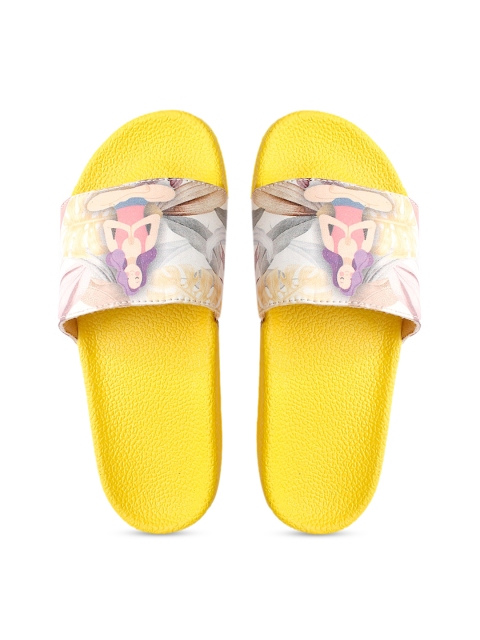 FREECO Women Yellow Printed Sliders