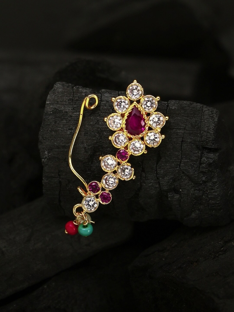 Adwitiya Collection 24-CT Gold-Plated Red & White Marathi Stone-Studded & Pearl Beaded Nose Pin
Adwitiya Collection 24-CT Gold-Plated Red & White Marathi Stone-Studded & Pearl Beaded Nose Pin