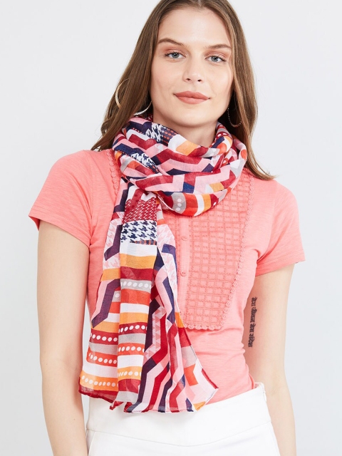 max Women Pink & Red Printed Scarf