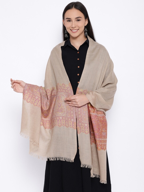 Pashmoda Women Beige & Orange Woven Design Stole