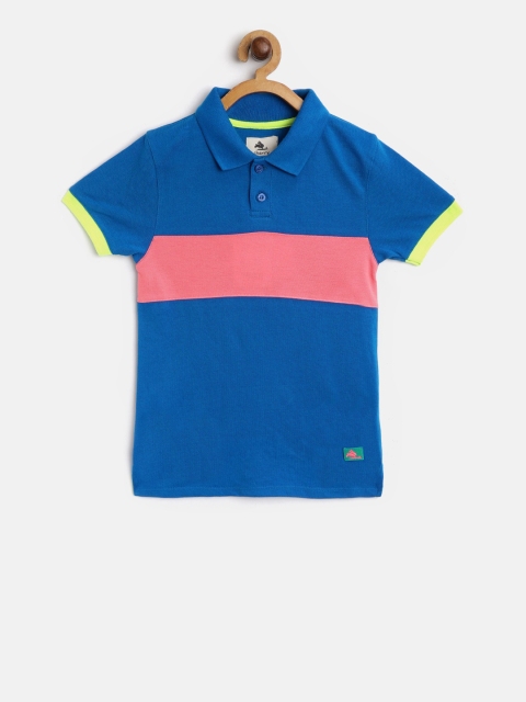 Cherry Crumble Boys Blue Colourblocked Polo Collar T-shirt