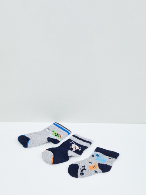 max Boys Pack of 3 Ankle-Length Socks, Grey