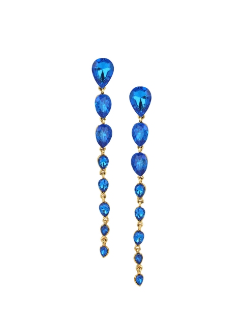 ANIKAS CREATION Blue & Gold-Plated Geometric Drop Earrings