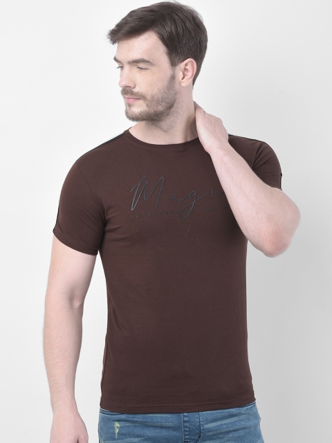 Rex Straut Jeans Men Brown Solid Round Neck T-shirt