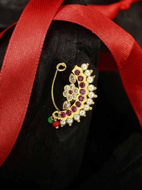 Adwitiya Collection 24-CT Gold-Plated Pink & White Marathi Stone-Studded Pearl Beaded Nose Pin
Adwitiya Collection 24-CT Gold-Plated Pink & White Marathi Stone-Studded Pearl Beaded Nose Pin