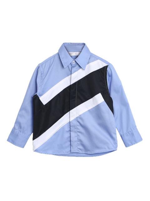 KIDKLO Boys Blue & White Regular Fit Colourblocked Casual Shirt