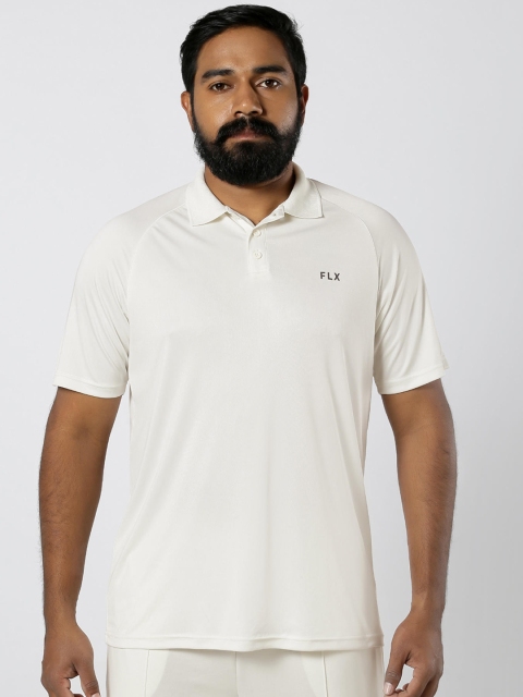 FLX By Decathlon Men White Solid Polo Collar Cricket T-shirt