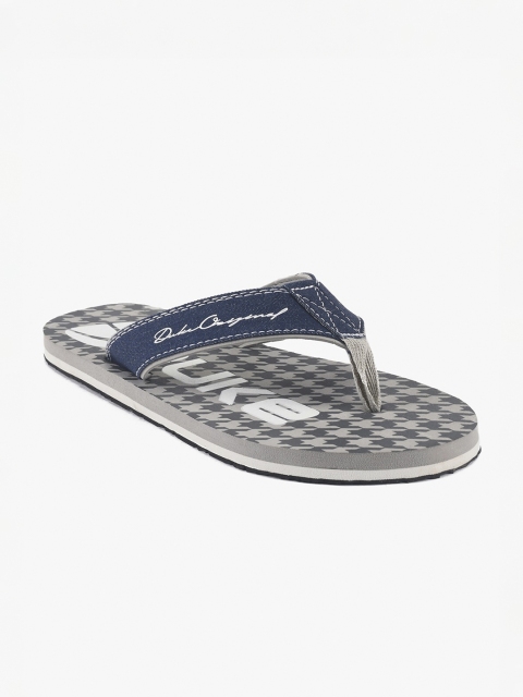 Duke Men Grey & Blue Printed Thong Flip-Flops