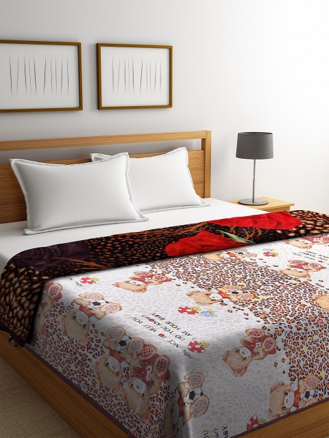 KLOTTHE Brown Floral Mild Winter 800 GSM Double Bed Blanket