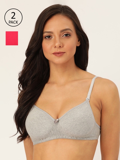 Lady Lyka Pack Of 2 Solid Non-Wired Lightly Padded T-shirt Bra MISTIQUE-GRYM, Grey melange