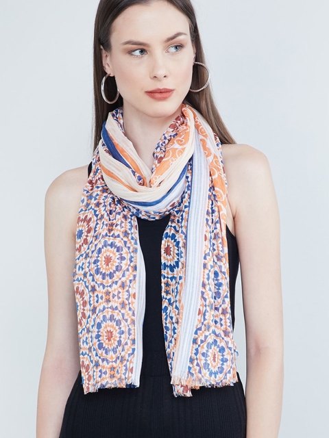 max Women White & Blue Printed Scarf