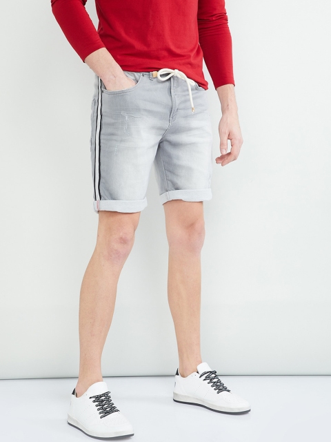 max Men Grey Washed Regular Fit Denim Shorts