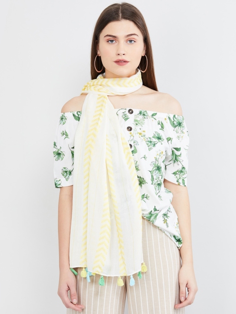 max Women Yellow & White Striped Scarf