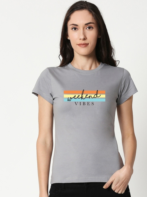 Bewakoof Women Grey Printed Round Neck T-shirt