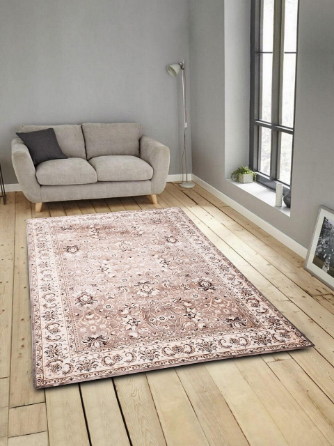 ROMEE Beige & Brown Printed Anti-Skid Carpet