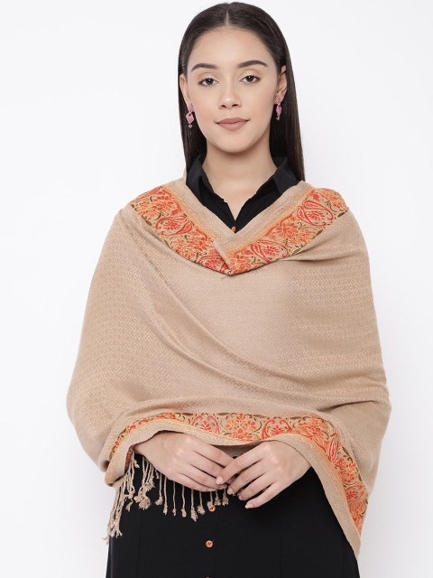 Pashmoda Women Beige & Orange Embroidered Stole
