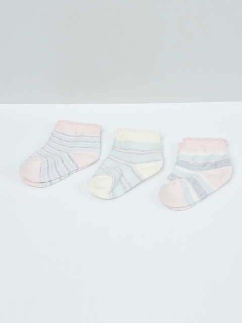 max Girls Pack Of 3 Blue & Pink Striped Ankle-Length Socks