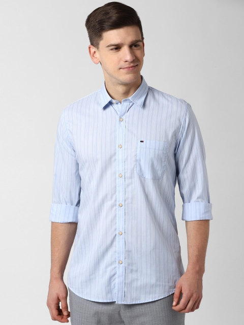 Peter England Casuals Men Blue Slim Fit Striped Casual Shirt