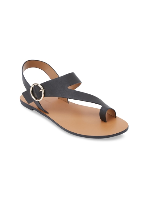 CHARLES & KEITH Women Black Solid PU One Toe Flats