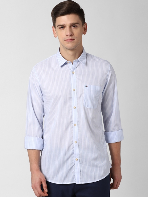 Peter England Casuals Men Blue Slim Fit Striped Casual Shirt