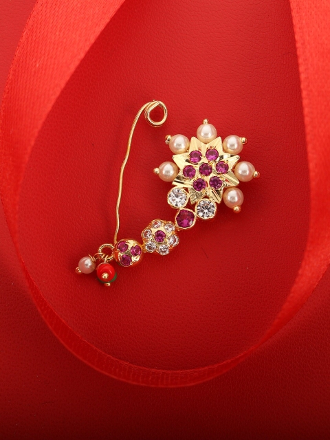 Adwitiya Collection 24-CT Gold-Plated Marathi Flower Shaped Stone-Studded Pearl Beaded Nose Pin
Adwitiya Collection 24-CT Gold-Plated Marathi Flower Shaped Stone-Studded Pearl Beaded Nose Pin