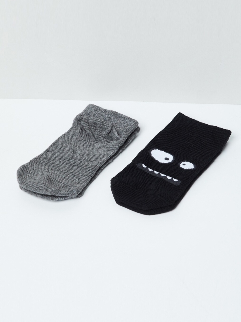 max Boys Pack of 2 Black & Grey Melange Ankle-Length Socks