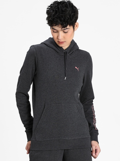Puma Women Charcoal Grey Solid Hooded Sweatshirt