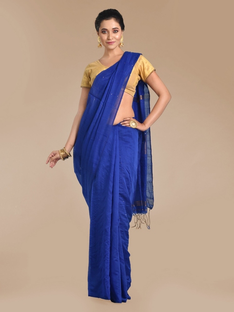 Mitera Blue Woven Design Cotton Blend Handloom Saree
