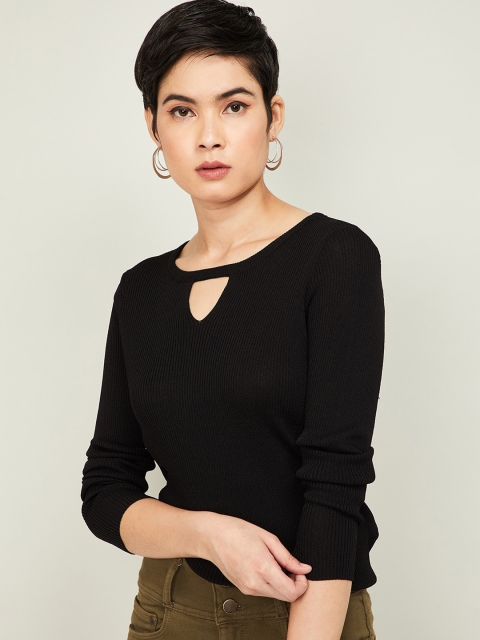 Fame Forever by Lifestyle Women Black Ribbed Pullover Sweater