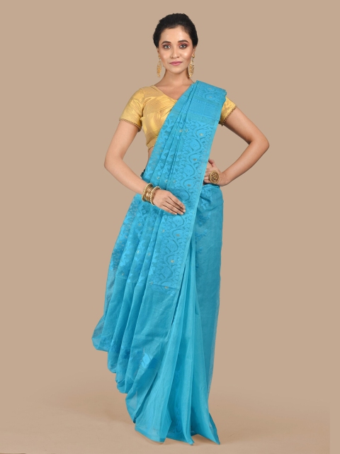 Mitera Blue Silk Cotton Woven Design Jamdani Saree