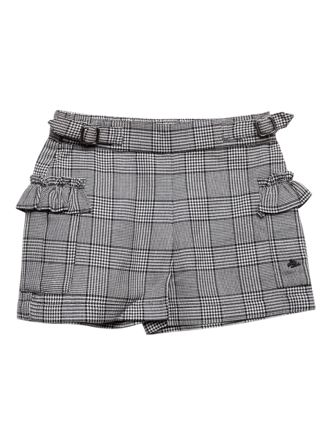 Cherry Crumble Girls Grey & Black Checked Regular Fit Regular Shorts