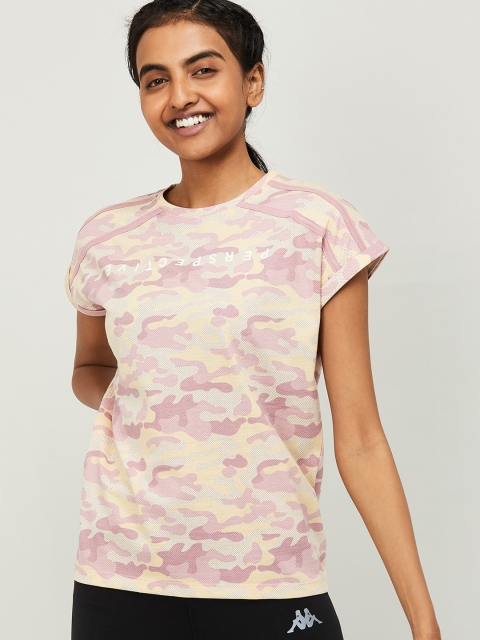 Kappa Women Pink & Beige Printed Round Neck T-shirt