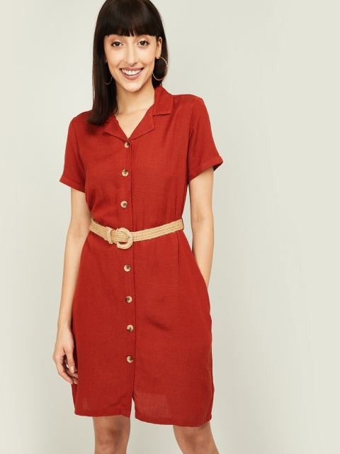 Fame Forever by Lifestyle Women Rust Brown Solid Shirt Dress