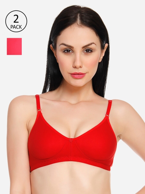 Innocence Pack of 2 Solid Non-Wired Non Padded T-shirt Bra BBAPLIN90789, Coral