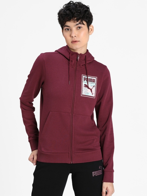Puma Women Maroon Printed Ws Sweat Hooded Jacket 4