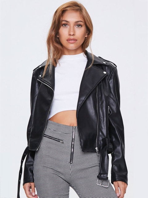 FOREVER 21 Women Black Solid Biker Jacket