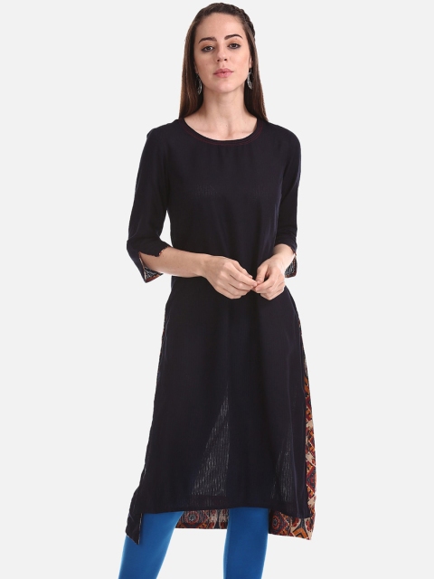 Anahi Women Navy Blue & Red Solid A-Line Kurta