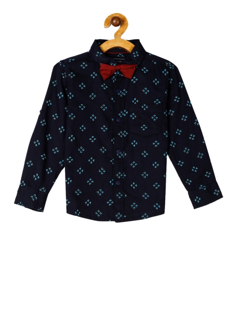Cherokee Boys Navy Blue Regular Fit Printed Casual Shirt