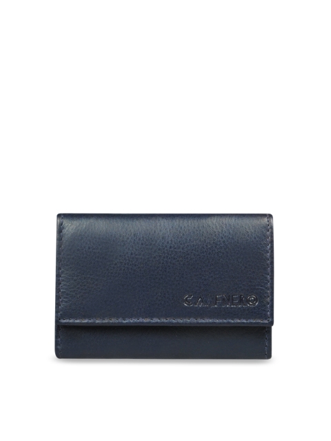 CALFNERO Unisex Navy Blue Solid Card Holder