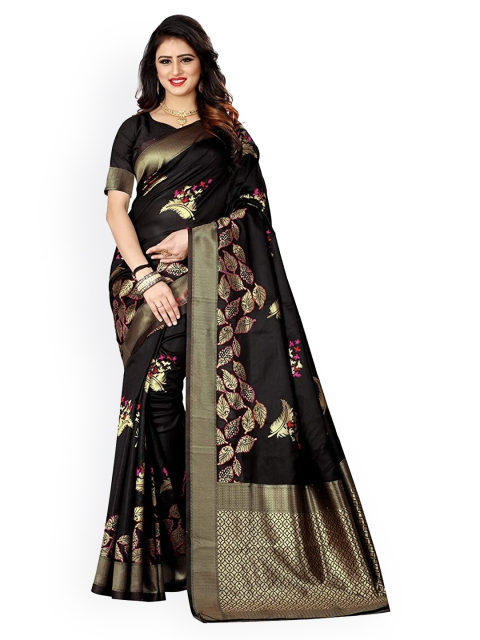 Mitera Black Woven Design Silk Blend Saree