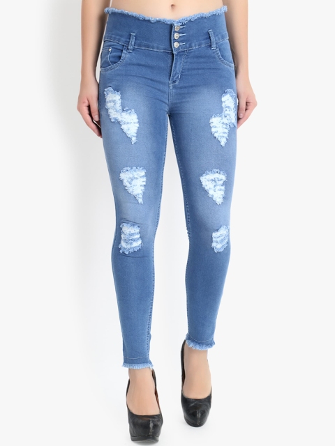 Perfect Outlet Women Blue Skinny Fit High-Rise Mildly Distressed Jeans