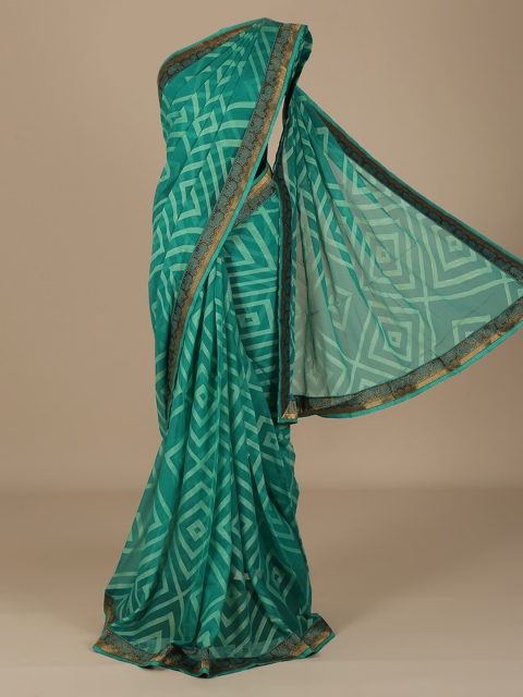 Pothys Green & White Poly Chiffon Printed Saree