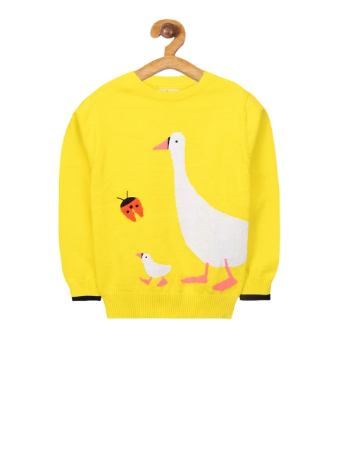 Cherry Crumble Infants Girls Yellow & White Self-Design Quack Quack Pullover Sweater