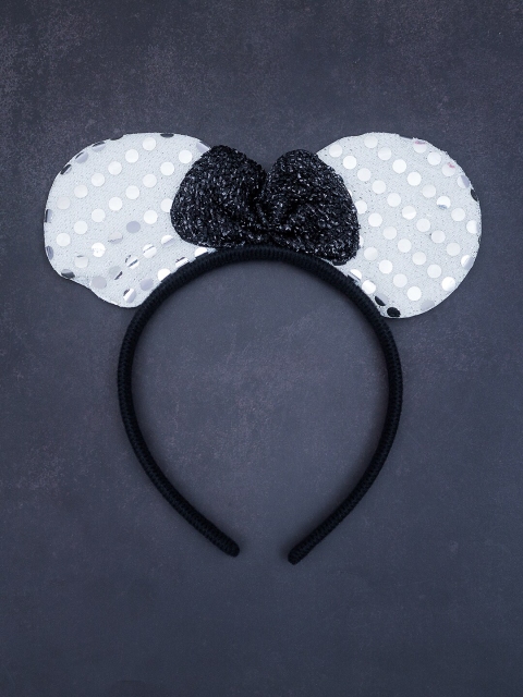 Golden Peacock Black & White Embellished Micky Mouse Ears Bow Hairband